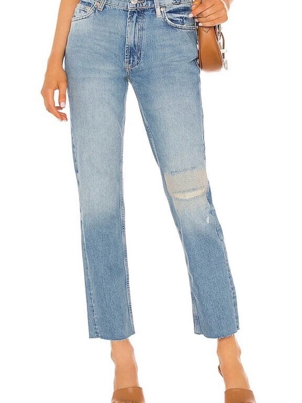 We The Free Vixen Cigarette Jeans Sz 25 Vintage Indigo Raw Hem Distressed Denim